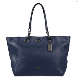 NWT Coach Turnlock Chain Large Leather Tote Handbag Midnight Blue
